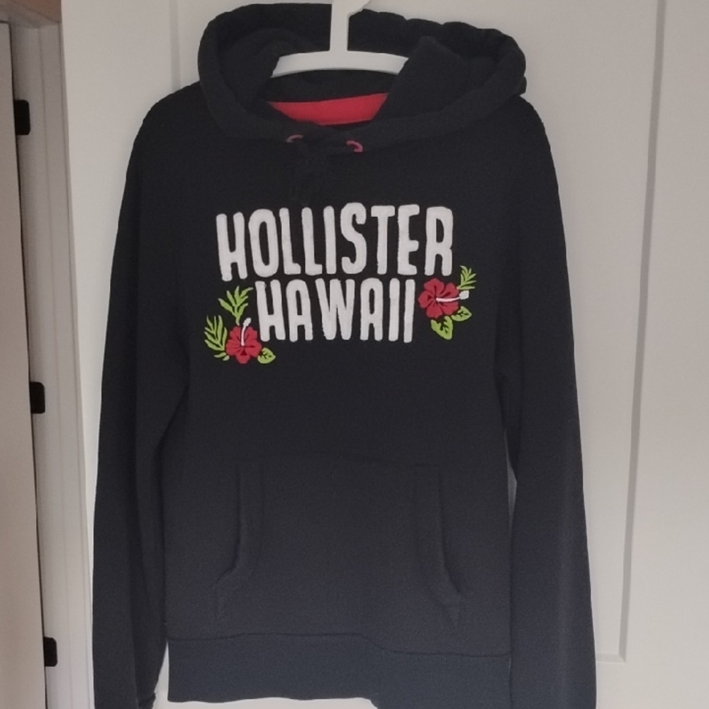 Hollister Black and Red hoodie with Embroidered Graphic Design